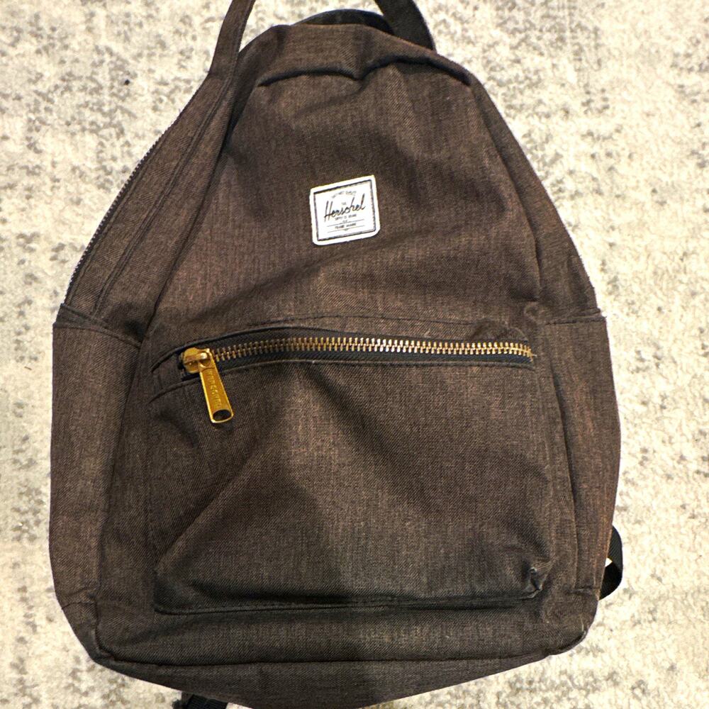 Herschel Black Backpack Zip Closure Front Pocket Red Striped Lining M